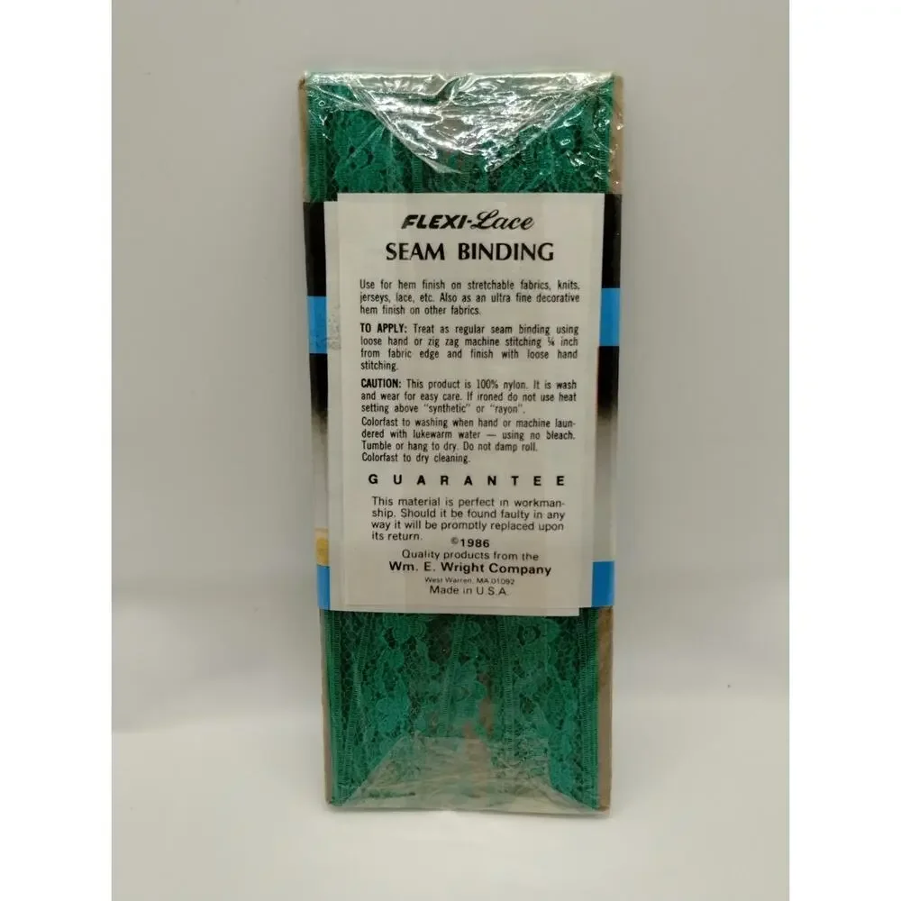 Wrights Seam Binding Flexi-Lace 3 Yds 116 305 - Jade 53 - Sewing Vintage 1986